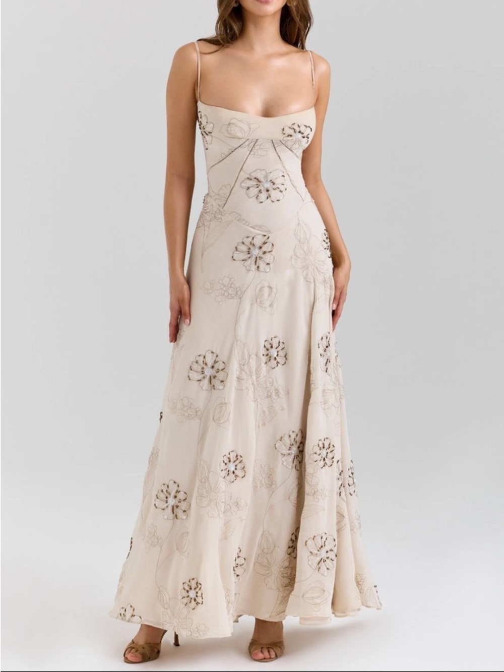 House of CB Cream Vanilla hand beaded Floral Maxi Dress